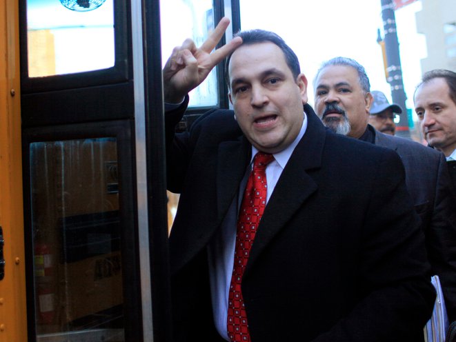State Senator Hiram Monserrate leaves Federal court in Manhattan, in New York in February of 2010.