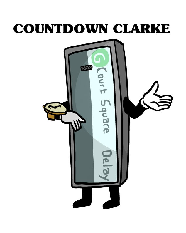 An illustration of Countdown Clarke, a countdown clock costume