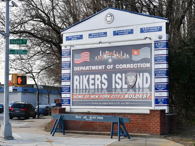 A view of the sign to the entrance of Rikers Island. ERIK PENDZICH/SHUTTERSTOCK