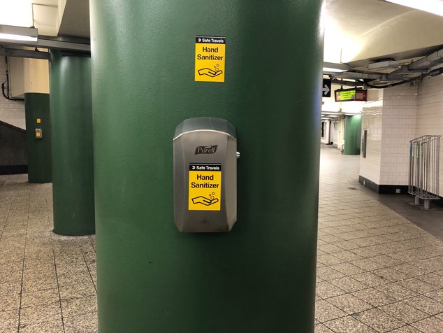 Hand sanitizer station in the subway