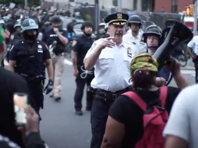 A photo of Chief Monahan in the Bronx on June 4th, who appears to be ordering the arrest of an organizer who is later taken to the group by cops in riot gear at the protest.