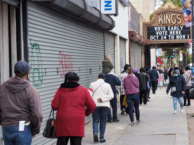 A line of voters outside the Kings Theatre in Brooklyn