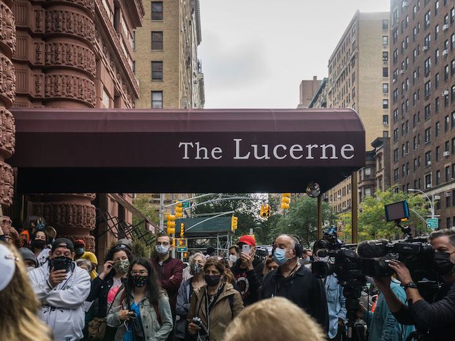 Homeless activists held a press conference outside the Lucerne Hotel on the Upper Westside of Manhattan after learning that the group of more than 200 men were being displaced and sent to another hotel downtown on October 19th.