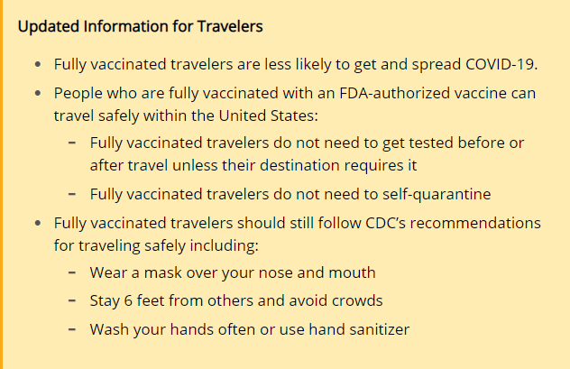 CDC's domestic travel guidelines for fully vaccinated, April 2nd, 2021