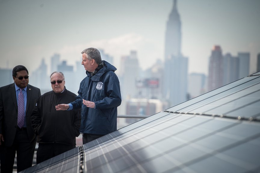 Rooftop solar panels in New York City.