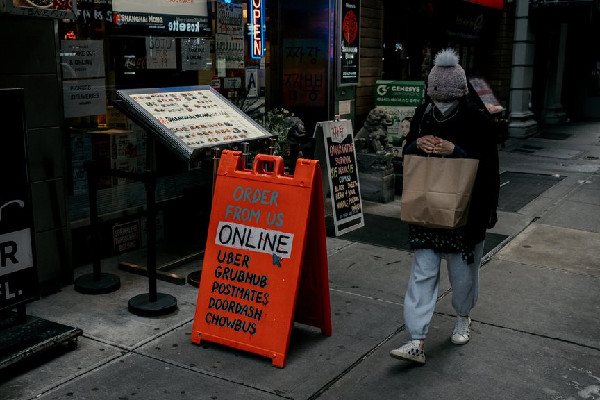 "Order online" sidewalk sign