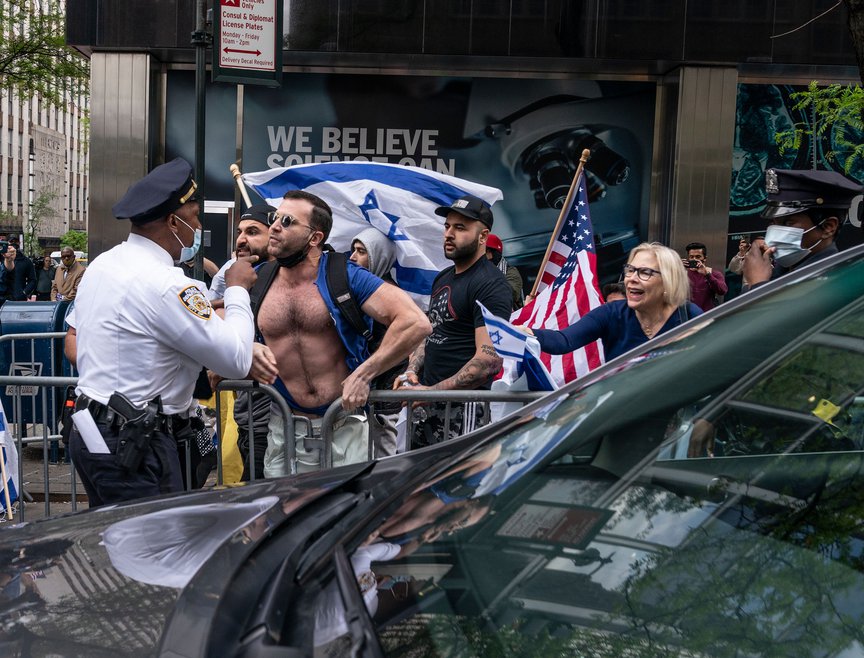 A pro-Israel protester seen at Tuesday's rally