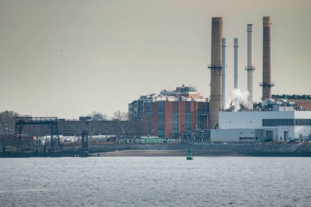 A general view shows the Rikers Island jail complex in the East River of New York.