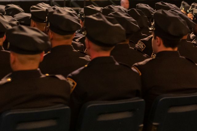 A pre-pandemic New York Police Academy Graduation ceremony at Madison Square Garden in 2019