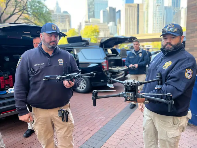 Detective Matthew Andrews-Sales, the NYPD’s head drone pilot and Detective Robert Bailey. Both in the NYPD Technical Assistance and Response Unit.