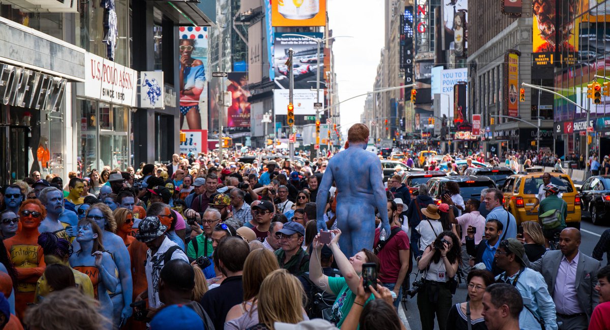Body painting event in Times Square inspired by Subway 